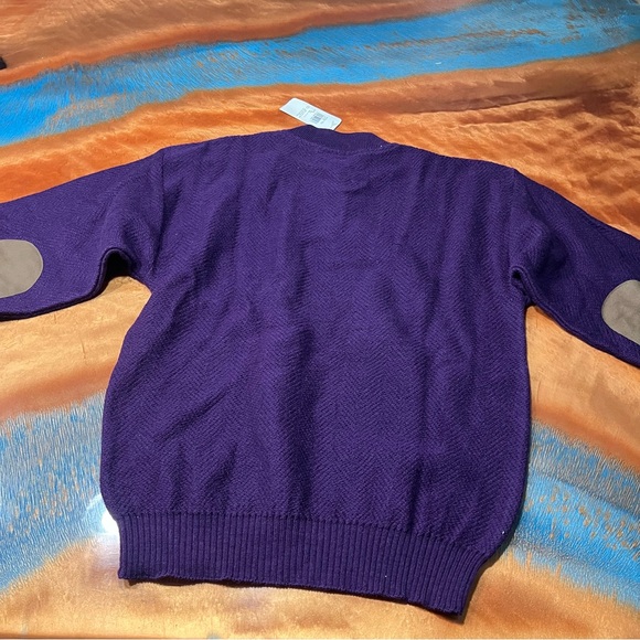 Vintage Pendleton Wool Crewneck Sweater size large USA purple elbow patches - Picture 2 of 11